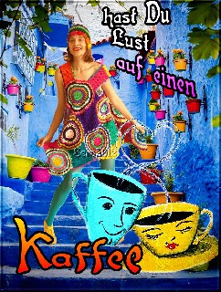 AUF BLAUER TREPPE    LUST  AUF KAFFEE