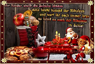 COLLAGE  NIKOLAUSSTIEFEL   ELFE  KLAVIER   HEUTE KOMMT NIKOLAUS