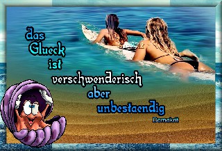 0   COLLAGE AUF  SURFBRETT   GLUECK IST VERSCHWENDERISCH