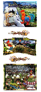 SONNTAG   COLLAGE MAERZENGLOECKCHEN  und KAFFEE  und BILDtext